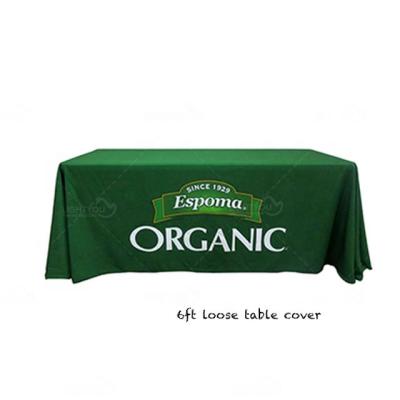 China 6ft stretch trade show event rectangle polyester fabric custom printed table cover with logo for sale