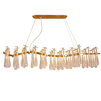 China Luxury Modern European Style Gold Color Indoor Decorative Drop Shape Iron Crystal LED Indoor Lighting Chandelier For Home Hotel for sale