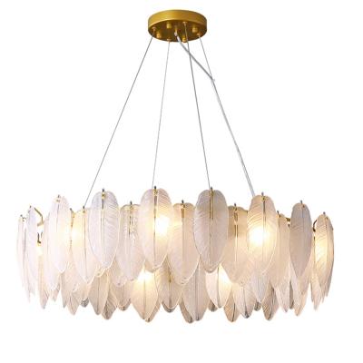 China New Design Modern Simple Styles Villa Decoration Indoor Lighting Decorative Feather Shape LED Light Pendant Chandelier for sale