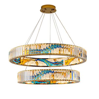 China New Design Modern French Style Modern Home Lighting Indoor Lighting Handmade Enamel Printed Stained Glass LED Hanging Ceiling Light for sale