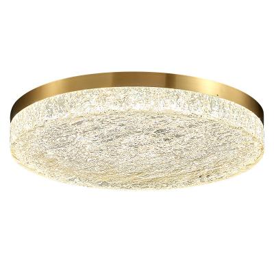 China Modern Hotel LED Ceiling Light Fixture Dimmable Glare Rounded Indoor Home Decorative Resin Crystal Panel Light Brass for sale