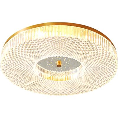 China Modern Luxury Gold Color Dimmable 27W Shade Ceiling Light Brass Material Round Shape Glass LED Ceiling Mount Light for sale