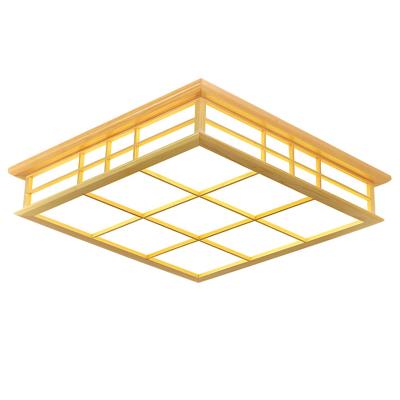 China Dimmable Brightness Dimmable Lights Styles Single Square High Quality Wooden Cafe Indoor Decorative Remote Control Ceiling Lights for sale