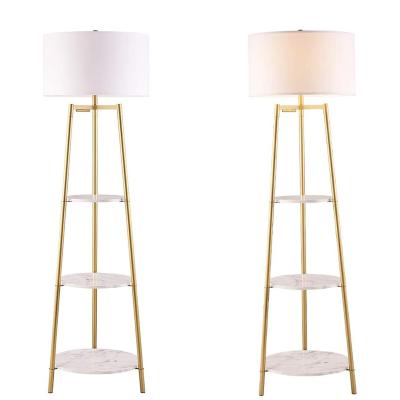 China Floor Lamp Shade Design New Floor Lamp Shades Faux Pole Marrble Standing Shelves and Fabric Shade Modern Tall LED Floor Lamps For Living Room for sale