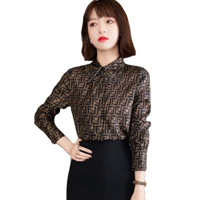 China New Unique Anti-pilling Design Fashion Brand Women's Tee Elegant Design Lapel Shirts Sense Print Slim Straight Fashion Tops Streetwear for sale