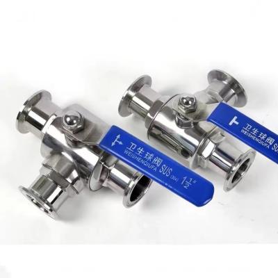 China General Sanitation 19 25 32 38 51mm 304 Tri Flange Sanitary T L Stainless Steel 316L 50.5mm Three Way Ball Valve Port 3 for sale