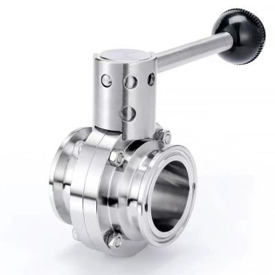 China Tri Flange 304 316 Stainless Steel Dairy Grade Tc Manual Butterfly Valve General Hygienic Sanitary Clover Flange for sale