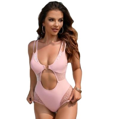 China Sexy Plus Size Beach Bikini Metal Ring Hollowed Out Fabric Comfortable Chiffon Women One Piece Swimsuit for sale