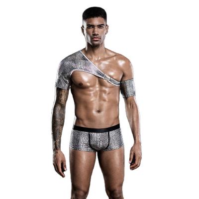 China New 100% Polyester Fashion Men Snake Patterned Skin Suit Gay Bar Performance Sexy Lingerie for sale