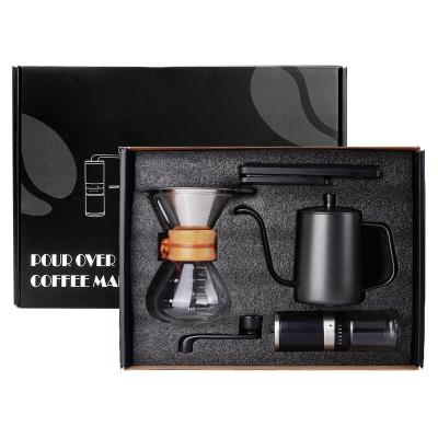 China QZQ Stocked Stainless Teapot Accessories Portable Coffee Gift Box Set Manual Hand Travel Bag Drip Kettle Pour Over Coffee Maker Set v60 for sale