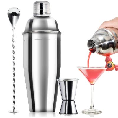 China Silver Mixing Cocktail Shaker Set Margarita Stainless Steel Measuring Jigger Bar Tool Gift Set Customize Premium Cocktail Maracas Boston for sale