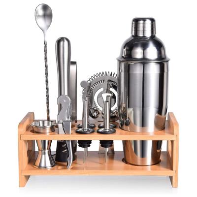 China Bamboo Cocktail Shaker Set Mixology Bartender Mixology Rack Stainless Steel Kit Shaker Set Amazon Top Seller Professional Bar Tool Cocktail for sale