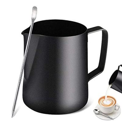 China Custom Stored Espresso 600ml Steam Steel Pitcher Arabic Handless Stainless Coffee Milk Frother Jug With Scale for sale