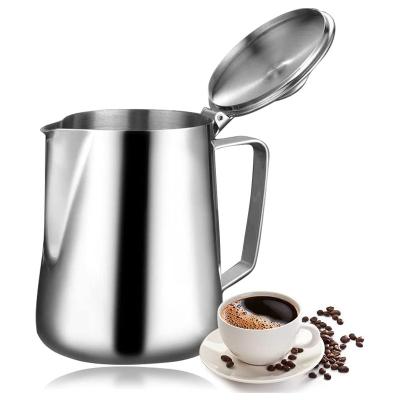 China Custom Viable Stainless Steel Frother Latte Art Espresso Coffee Maker Bartender Pitcher Stainless Steel Milk Jug with Lid for sale