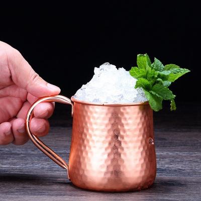 China Viable Wholesale 500ML Cocktail Stainless Steel Hammered Beer Drinking Moscow Mule Cup Solid Copper Mug for sale