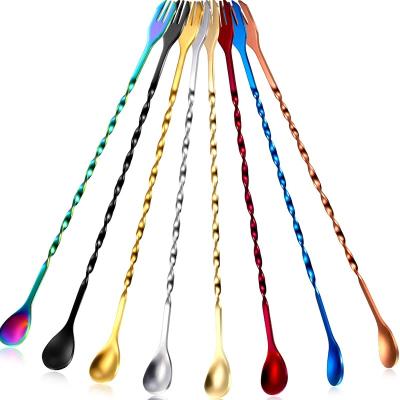 China Sustainable Long Handle Twisted Branded Stirrer 304 Stainless Steel Cocktail Mixing Spoon for sale