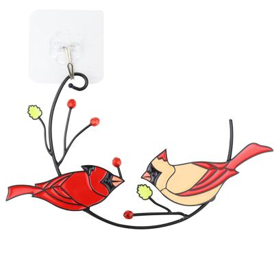 China Eco-friendly Metal Bird Hanging Garden Decor Cardinal Door and Window Ornament Home Decor Redbird Pendant for sale