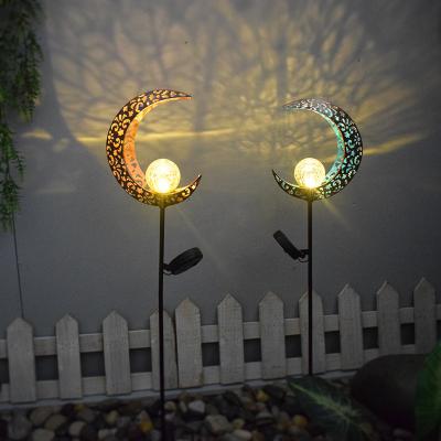 China Garden Power Stake Outdoor Waterproof Moon Hollow Iron Lawn Lamp Solar Yard Garden Light for sale