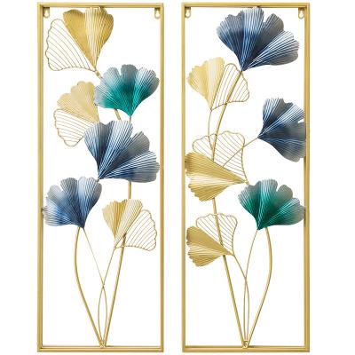 China Mid Century Modern Wall Decoration Rectangle Metal Gold Iron Wrought Leaves Show Art Hanging On The Wall for sale