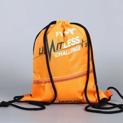 China Promotional Wholesale Durable Colorful Waterproof Polyester Backpack Drawstring Bag With Front Zipper Pocket for sale