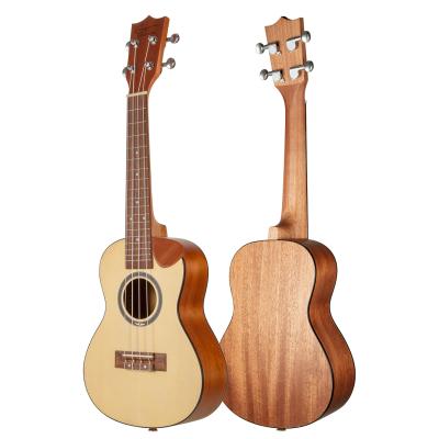 China Absent Ukulele Special Wholesale Sapele Hawaii Angle Top Wooden Cut Ukulele Design Hricane Concert Fir For Factory for sale