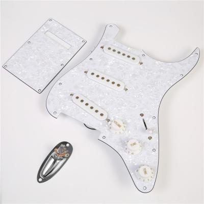 China GUITAR Prewired 9 Hole Loaded SSS Stratocaster Guitar Pickup SSS Pickguard 3ply White Peral Kit For Fender Stratocaster Guitar for sale