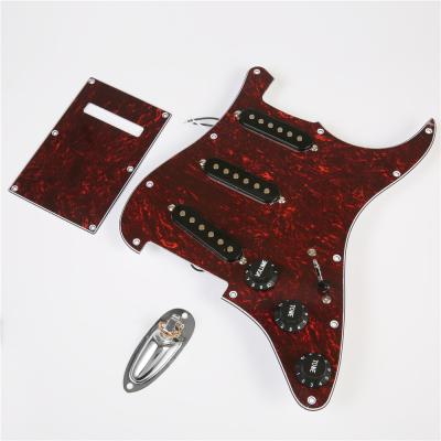 China GUITAR Prewired 9 Hole Loaded SSS Stratocaster Guitar Pickup SSS Scale 3ply Red Pickguard Kit For Damper Stratocaster Guitar for sale