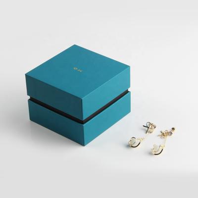 China Custom Cheap Newest Small Square Cardboard Earring Blue Paper Gift Box for sale