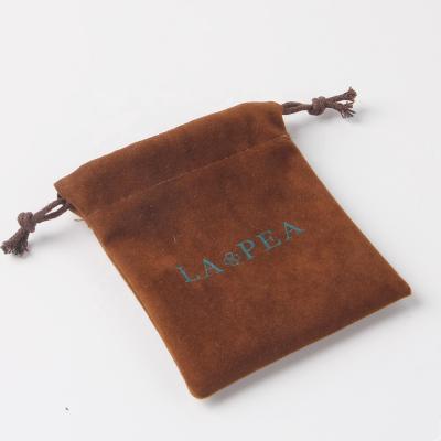 China Recyclable Brown Velvet String Bag Drawstring Pouch Custom With Size And Logo for sale