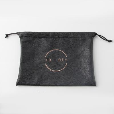 China Recyclable Luxury Black Leather Drawstring Pouch Bag with Factory MOQ 3000 for sale