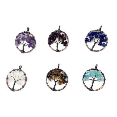 China FASHIONABLE Natural Gemstone Lazulite Pendant Colorful Howlite Tree of Life Pendant Crystal Life Tree Necklace for sale