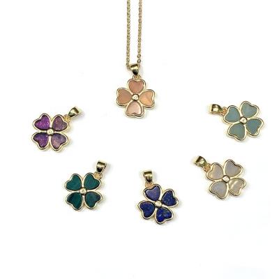 China FASHIONABLE Four Leaf Clover Necklace Amethyst Jewelry Set Malachite Lazulite Gemstone Pendant Necklace for sale