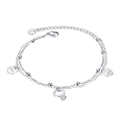 China New Fashion Trendy Double Layers Chain Bracelet With Silver Heart Charms Anklets Bracelet For Women for sale