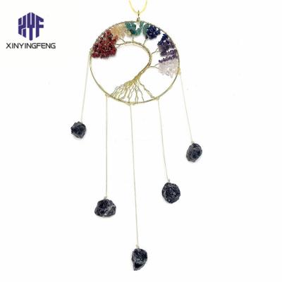 China Na Lemon Crystal Wishing Bottle with Tree of Life Chakra Hanging Ornament Wind Chimes for sale