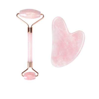 China Natural Rose Quartz Face Massager Professional Anti-dropsy Facial Lifter Na Beauty Care Face Roller for sale