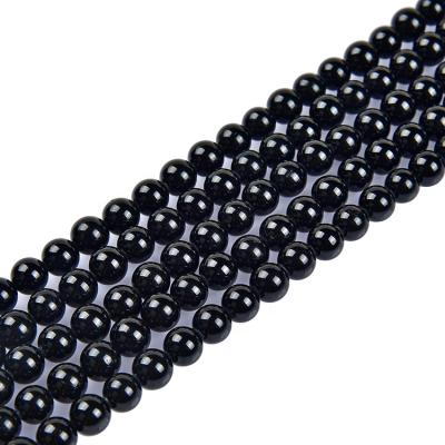 China High Quality Na Tourmaline Round Gemstone Natural Smooth Black Tourmaline Beads In Loose Beads for sale