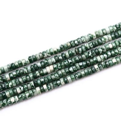 China Na Jasper 2*4mm Jasper Beads Natural Green Spot in Wheel Shape Disc Rondelle Loose Spacer Beads for sale