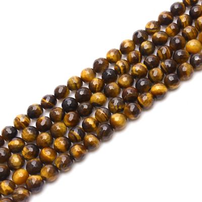 China Natural Na Good Quality Gemstone Round Faceted Tiger Eye Beads Yellow Tiger Eye Stone Beads for sale