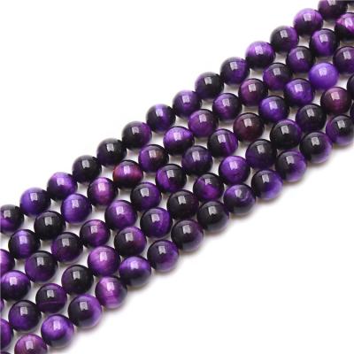 China Hot Sale Natural Gemstone Na Pearl Tiger Eye Beads Round Purple In Strands for sale