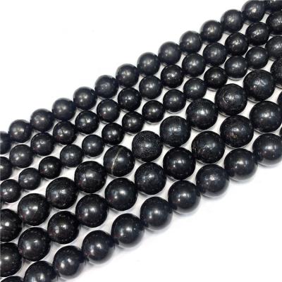 China Natural Black Na Shungite Beads Around Loose Gemstone Shungite Stones for sale