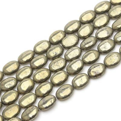 China Natural Beads Wholesale Gemstone Pyrite Beads, Natural Flat Oval Pyrite Gemstone Beads for sale