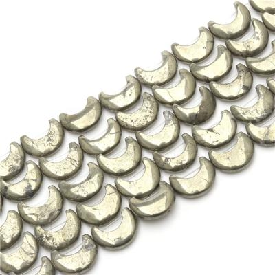 China Natural Beads Iron Smooth Jewelry Moon Shape Pyrite Beads For Necklace Making for sale