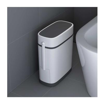 China Sustainable Trash Can With Toilet Brush For Bathroom Garbage Bin  Lid Touch Press Open Trash Can Household Cleaning Tools for sale