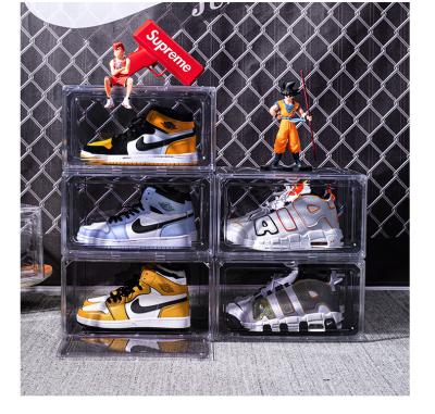 China Others Transparent Plastic Sneaker Stackable Shoe Storage Boxes Drop Front Acrylic Drawer Type Magnetic Clear Shoe Container Box for sale