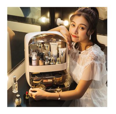 China Stocked Hot Selling Plastic Makeup Storage Box Desktop Dust-proof Dressing Table Lipstick Skin Care Product Rack Box for sale