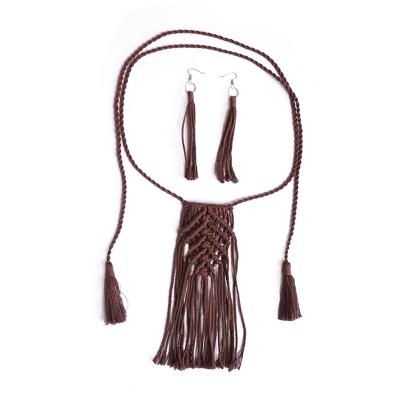 China Fashionable High Quality Woven Custom Hand Woven Earrings Braided Women Tassel Earrings Necklace Set for sale