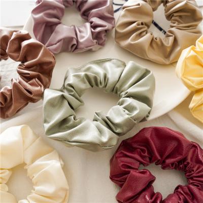 China Fashion the most color popular leather fat intestine women's large intestine PU elastic scrunchy hair band for sale