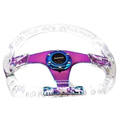 China 6 bolts Universal 14inch Luminous Steering Wheel Neo Bubble Crystal Transparent Racing Game Modified Steering Wheel for sale