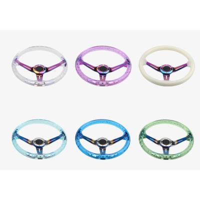 China 6 bolts 350mm Car Modified Racing Steering Wheel Bubble Crystal Transparent Luminous Steering Wheel Car Accessories for sale