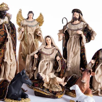 China Outdoor Worlwide Abigail China Christmas Jesus Nativity Set Large 11 Religious Figurines Fabric Resin Crafts Accept Custom Statue for sale